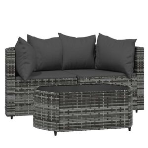 vidaXL Set de muebles de jard&iacute;n 3 pzas y cojines rat&aacute;n sint&eacute;tico gris