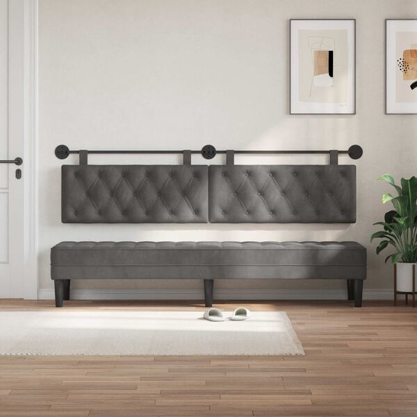 vidaXL Cabecera Colgante Gris oscuro 210 x 55 x 7 cm Terciopelo