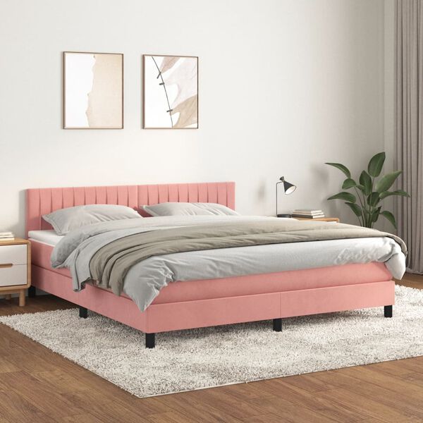 vidaXL Cama box spring con colch&oacute;n terciopelo rosa 160x200 cm
