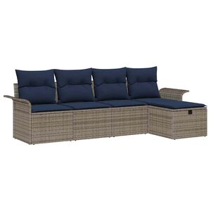 vidaXL Conjunto de sof&aacute; de jard&iacute;n 5 uds. Gris y marino rat&aacute;n sint&eacute;tico