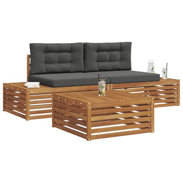 vidaXL Conjunto de sof&aacute;s de exterior 3 Pieza Natural y Antracita