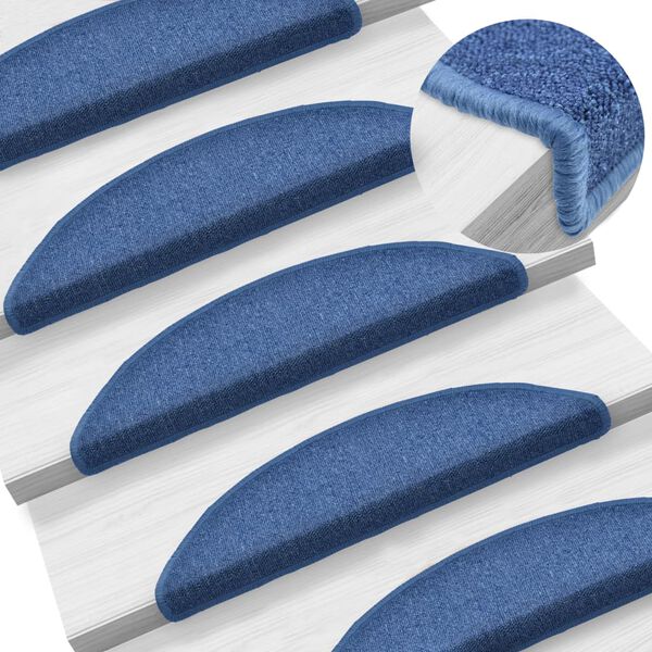 vidaXL Alfombrillas para escaleras 10 unidades 56x17x3 cm Azul Semicircular