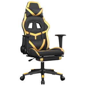 vidaXL Silla gaming masaje y reposapi&eacute;s cuero sint&eacute;tico negro dorado