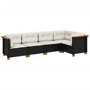 vidaXL Set de muebles de jard&iacute;n 5 pzas y cojines rat&aacute;n sint&eacute;tico negro
