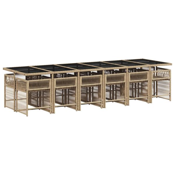 vidaXL Set comedor de jard&iacute;n con cojines 13 pzas rat&aacute;n sint&eacute;tico beige