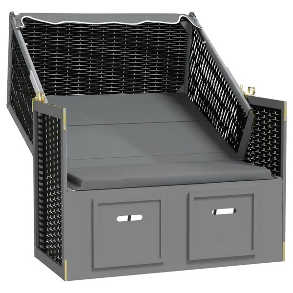 vidaXL Silla Strandkorb y dosel rat&aacute;n PE y madera antracita y negro