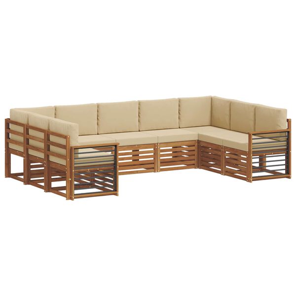 vidaXL Juegos de sof&aacute;s 9 pcs Natural y Beige Madera de Acacia S&oacute;lida