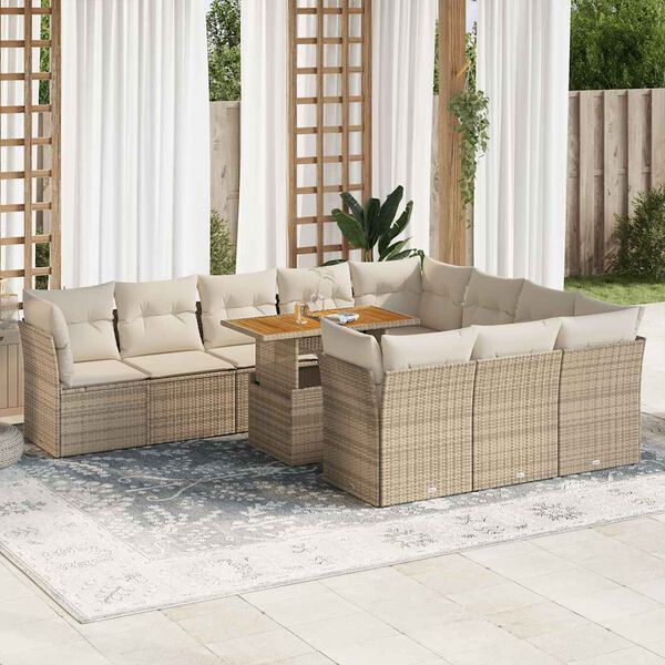 vidaXL Set de sof&aacute;s de jard&iacute;n 11pzas con cojines rat&aacute;n sint&eacute;tico beige