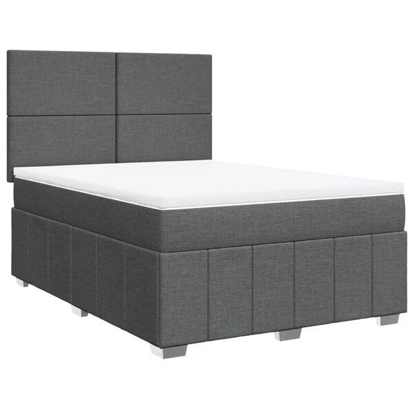 vidaXL Cama box spring con colch&oacute;n tela gris oscuro 140x200 cm