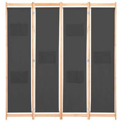 vidaXL Biombo divisor de 4 paneles de tela gris 160x170x4 cm