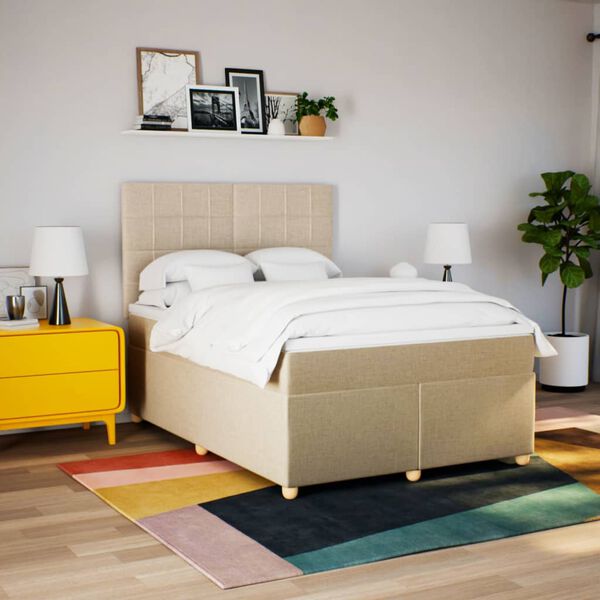 vidaXL Cama box spring con colch&oacute;n tela color crema 140x200 cm
