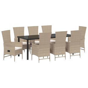 vidaXL Conjunto de Comedor de Jard&iacute;n 9 pcs Beige rat&aacute;n sint&eacute;tico