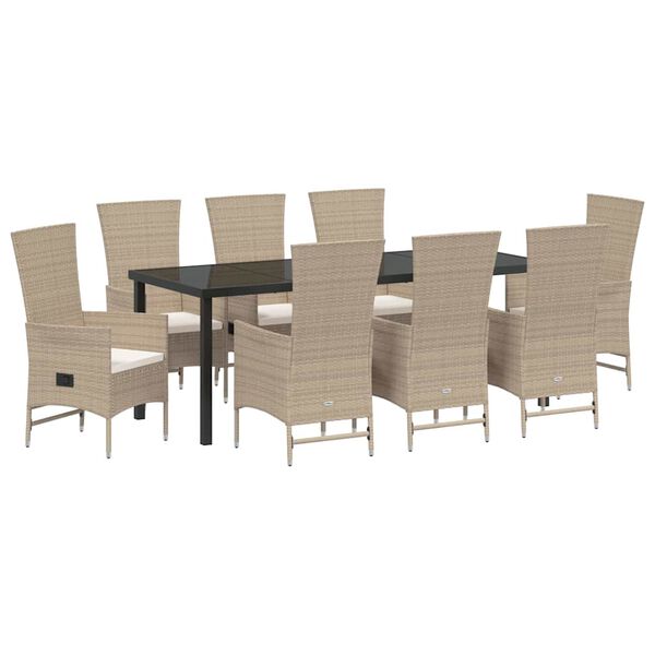 vidaXL Conjunto de Comedor de Jard&iacute;n 9 pcs Beige rat&aacute;n sint&eacute;tico