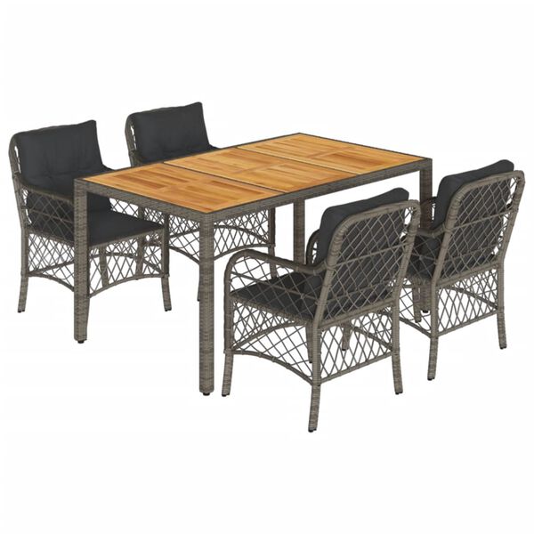 vidaXL Set comedor de jard&iacute;n 5 piezas con cojines rat&aacute;n sint&eacute;tico gris