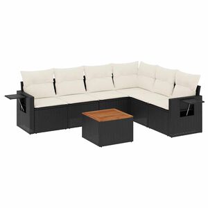 vidaXL Set de comedor de jard&iacute;n 7 pzas y cojines rat&aacute;n sint&eacute;tico negro