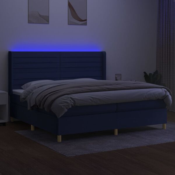 vidaXL Cama box spring colch&oacute;n y luces LED tela azul 200x200 cm
