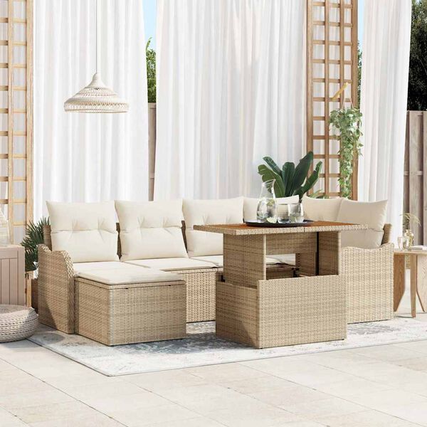 vidaXL Conjunto de sofá de jardín 7 pcs Beige Poliratán