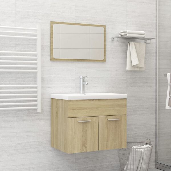 vidaXL Set de muebles de ba&ntilde;o 2 pzas contrachapada color roble Sonoma
