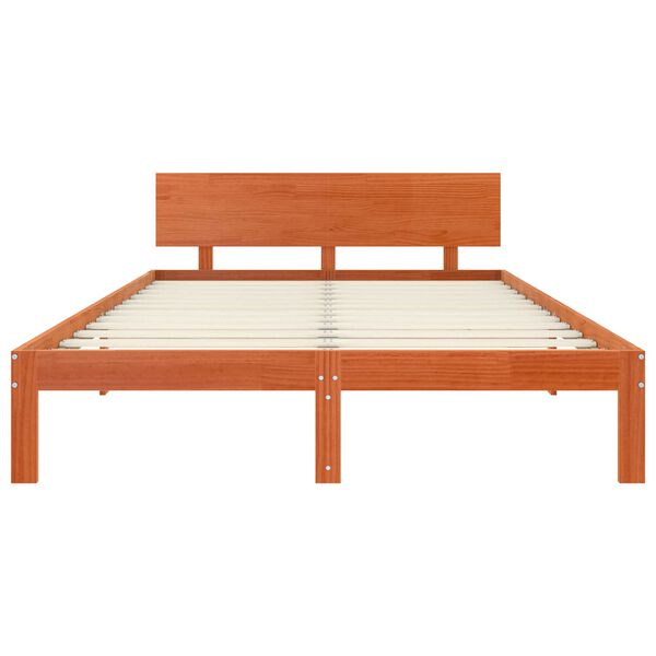 vidaXL Estructura de cama con cabecera Marr&oacute;n cera 135 x 190 cm