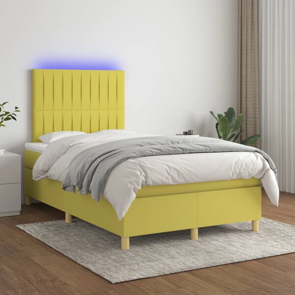 vidaXL Cama box spring con colch&oacute;n y LED tela verde 120x200 cm