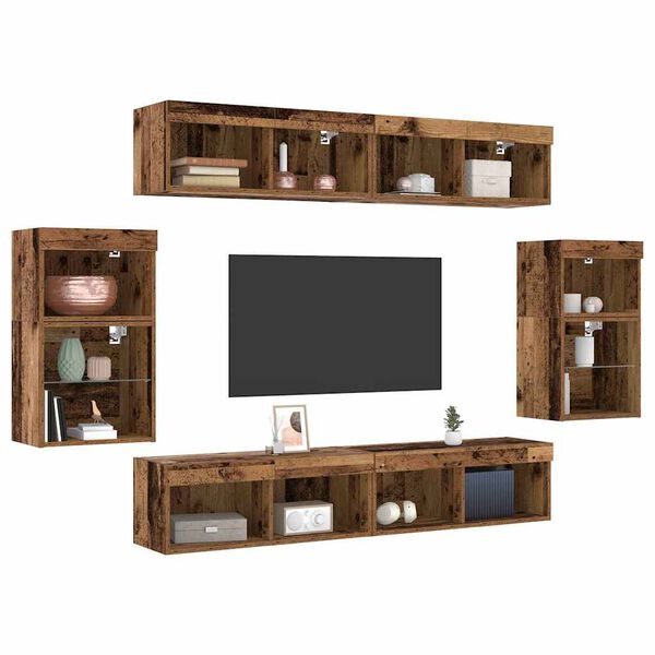 vidaXL Conjunto de mueble de TV Montaje en la pared 8 pcs Madera vieja