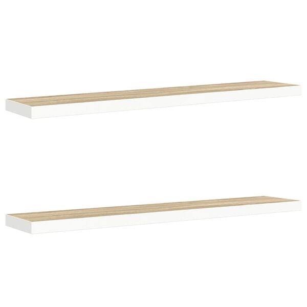 vidaXL Estante flotante pared 2 uds MDF roble y blanco 120x23,5x3,8 cm