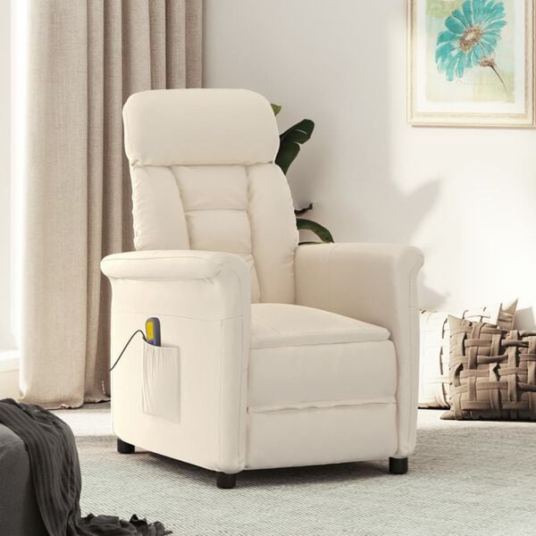 vidaXL Sill&oacute;n de masaje el&eacute;ctrico tela de microfibra beige