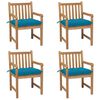 vidaXL Sillas de jard&iacute;n con cojines 4 uds madera de teca azul claro