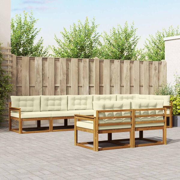 vidaXL Conjunto de sof&aacute;s de exterior con coj&iacute;n 8 pcs Natural y Crema
