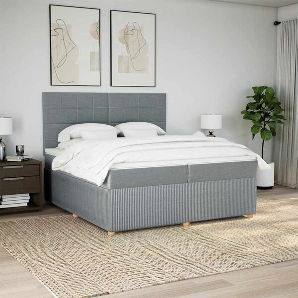 vidaXL Cama box spring con colch&oacute;n tela gris claro 200x200 cm