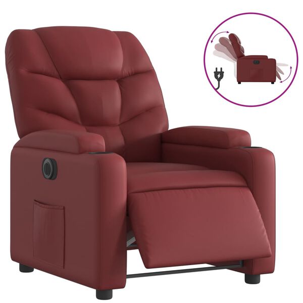 vidaXL Sillón reclinable eléctrico de cuero sintético rojo tinto