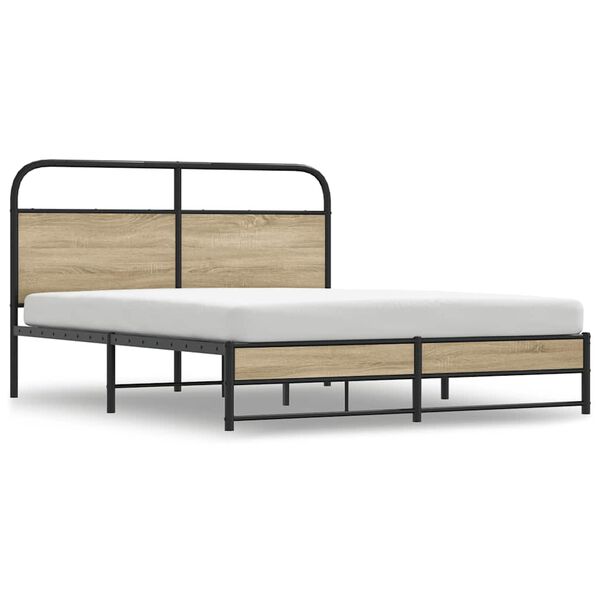 vidaXL Estructura de cama sin colch&oacute;n metal roble ahumado 160x200 cm