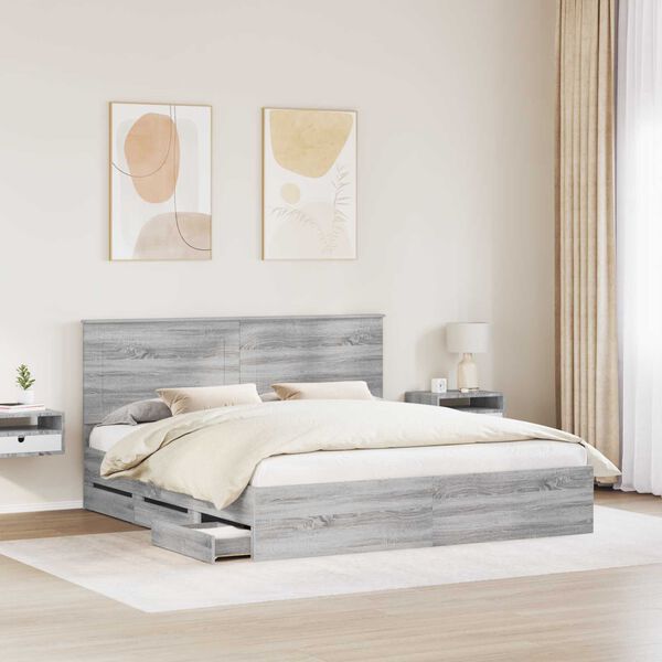 vidaXL Estructura de cama Gris Sonoma 200 x 200 cm Madera Ingenieril