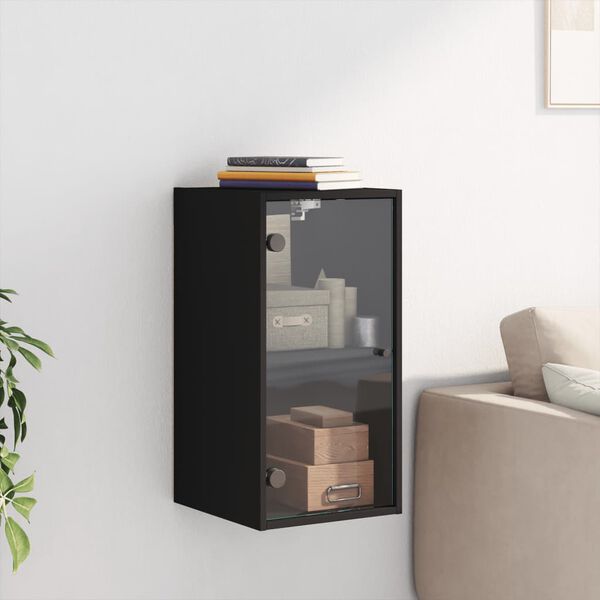 vidaXL Mueble de pared con puertas de vidrio negro 35x37x68,5 cm