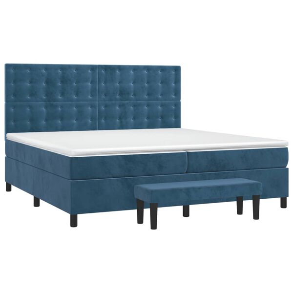 vidaXL Cama box spring con colch&oacute;n terciopelo azul oscuro 200x200 cm