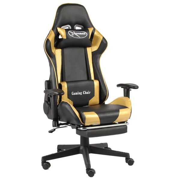 vidaXL Silla gaming giratoria con reposapi&eacute;s PVC dorado