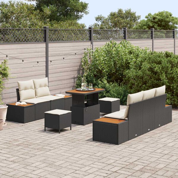 vidaXL Conjunto de sof&aacute;s de jard&iacute;n 8 pcs Negro rat&aacute;n sint&eacute;tico