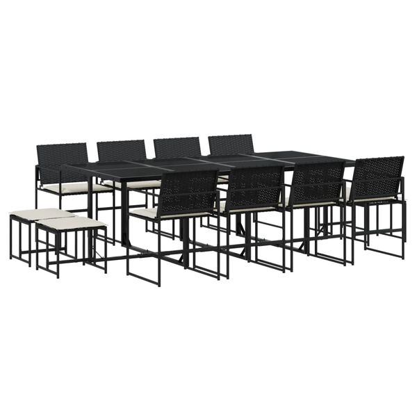 vidaXL Set comedor de jard&iacute;n con cojines 13 pzas rat&aacute;n sint&eacute;tico negro