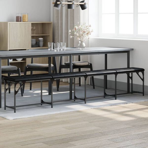 vidaXL Banco de comedor acero y cuero sint&eacute;tico negro 248x32x45 cm