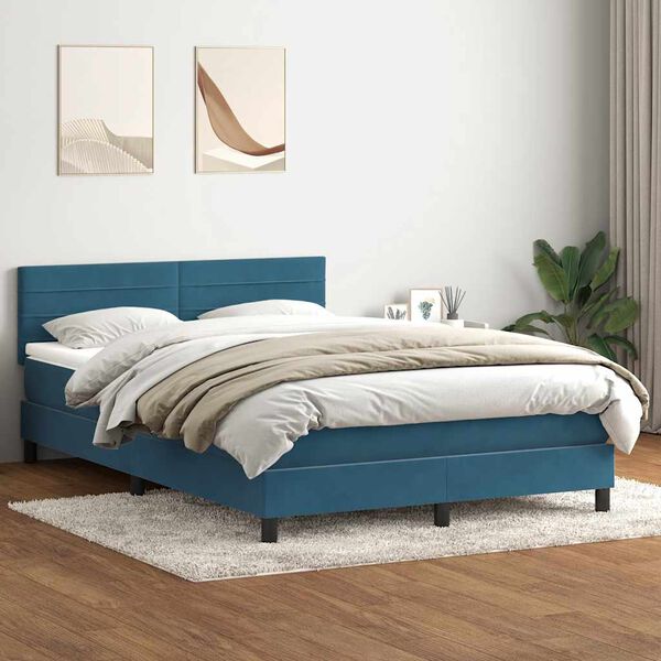 vidaXL Cama box spring con colch&oacute;n terciopelo azul oscuro 140x210 cm