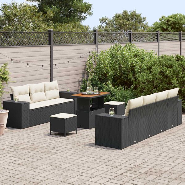 vidaXL Conjunto de sof&aacute; de jard&iacute;n 10 pcs Negro rat&aacute;n sint&eacute;tico