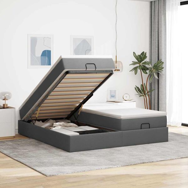 vidaXL Estructura cama otomana colchones tela gris oscuro 200x200cm