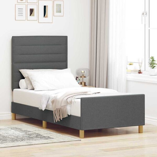 vidaXL Estructura de cama con cabecera Gris oscuro 90 x 200 cm tela