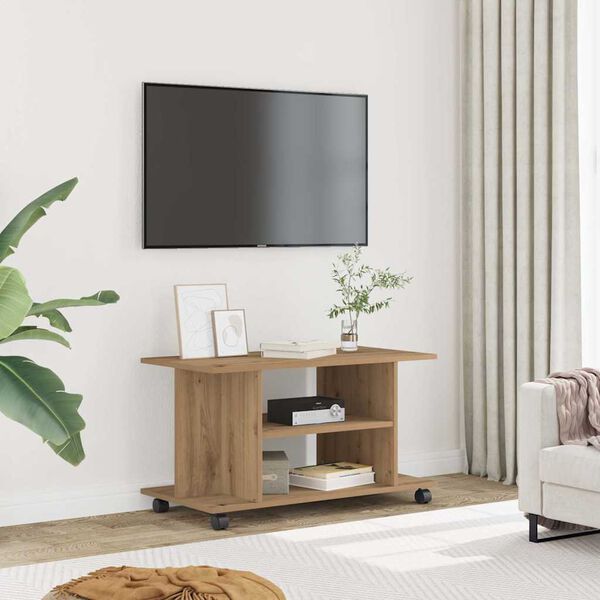 vidaXL Mueble de TV ruedas madera ingenier&iacute;a roble artisan 80x40x45 cm