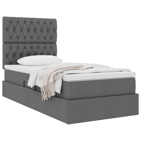vidaXL Cama con almacenamiento y colch&oacute;n Gris oscuro 100 x 200 cm