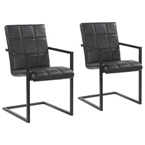 vidaXL Sillas voladizas de comedor 2 unidades cuero aut&eacute;ntico negro