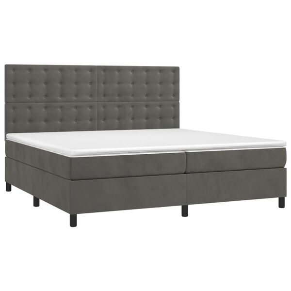 vidaXL Cama box spring colch&oacute;n y LED terciopelo gris oscuro 200x200 cm
