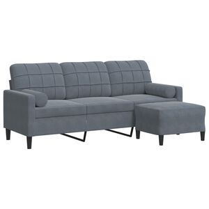 vidaXL Sof&aacute; de 3 plazas con taburete de terciopelo gris oscuro 180 cm