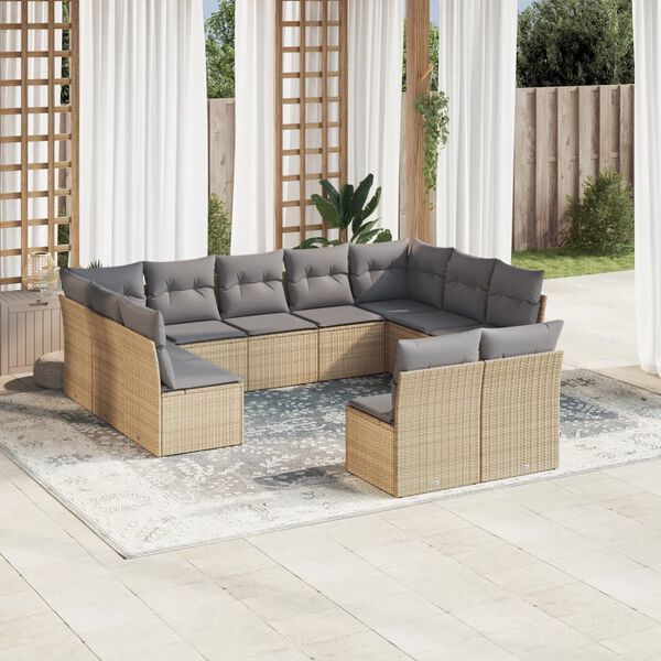 vidaXL Set de sof&aacute;s de jard&iacute;n 11pzas con cojines rat&aacute;n sint&eacute;tico beige