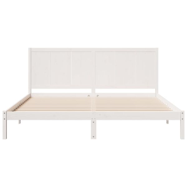 vidaXL Cama extralarga sin colch&oacute;n madera maciza blanca 180x220 cm